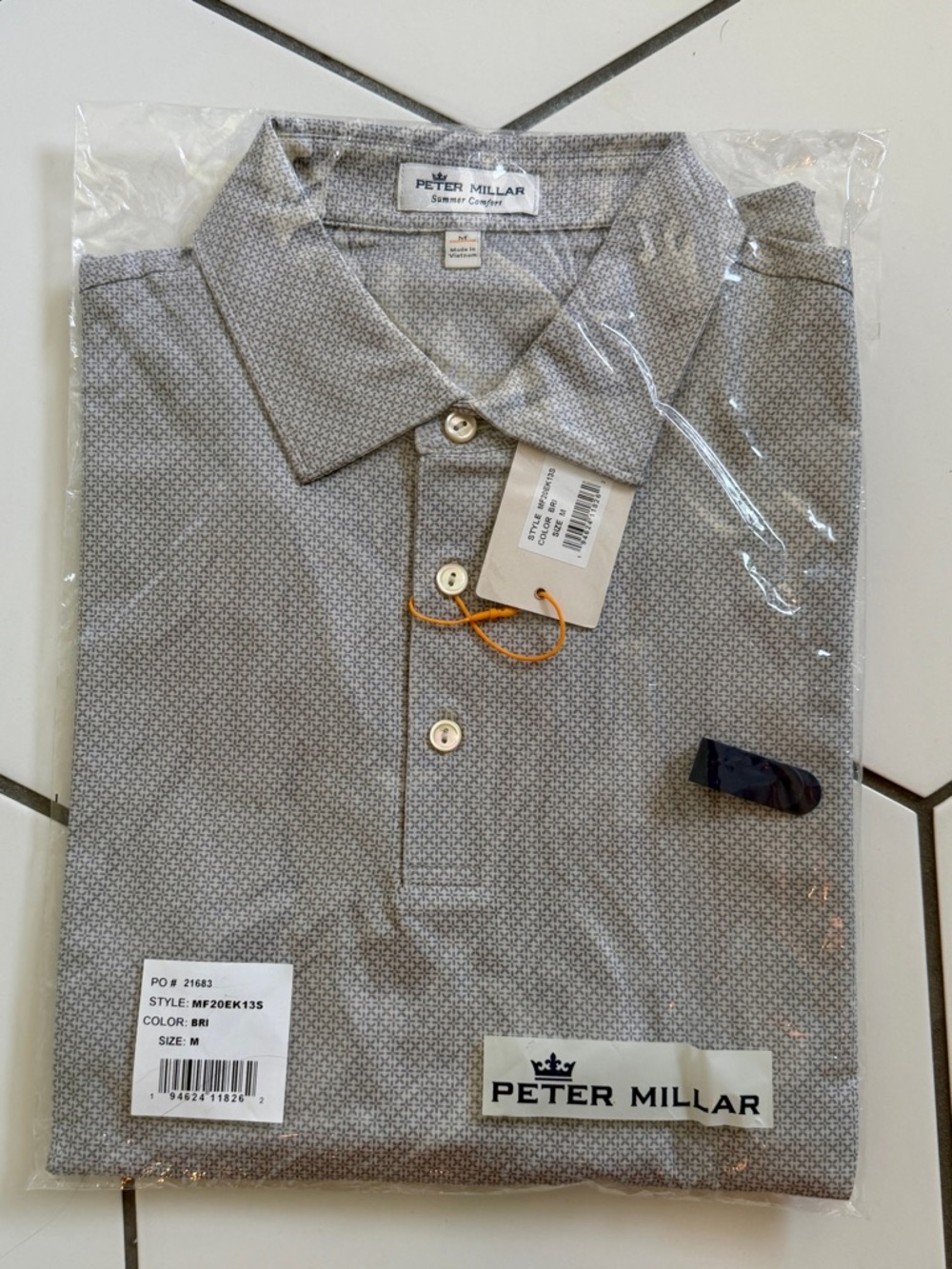 Peter Millar Men’s Polo in Light Gray Micro-Pattern